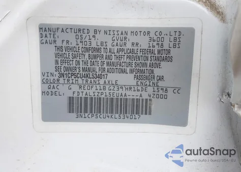 2019 Nissan Kicks Sv from USA, damaged, VIN 3N1CP5CU4KL534017